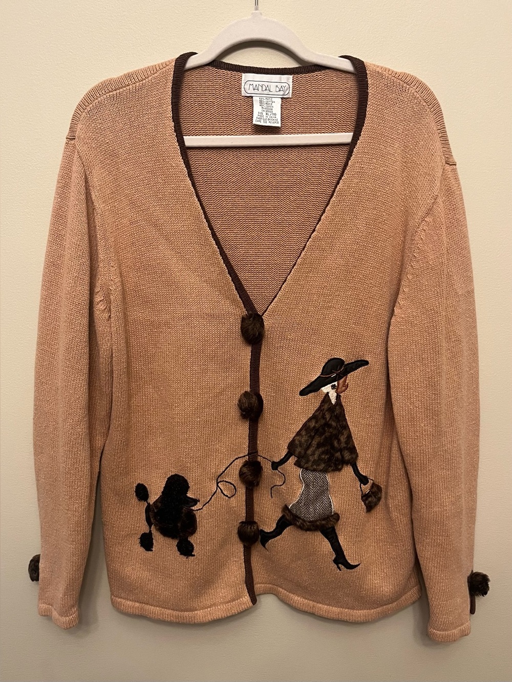 Vintage Mandal Bay Poodle Faux Fur Cardigan Women's Size XL Tan Brown